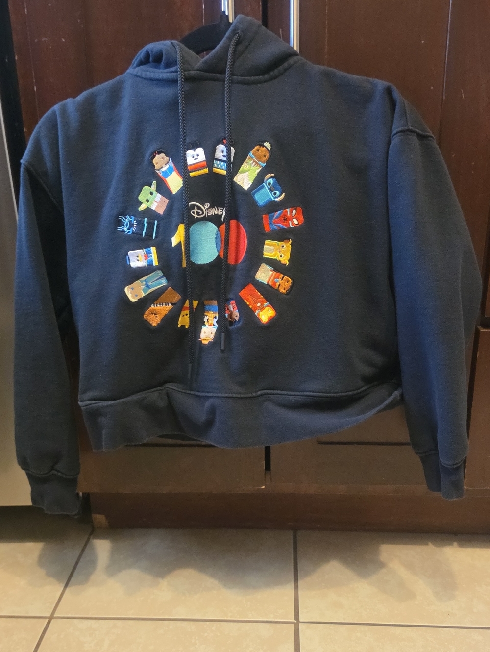 Disney Black Cropped Hoodie with Colorful Character Circle